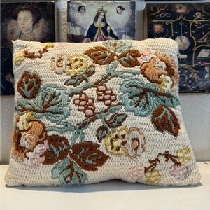 Floral Hooked Wool‎ Vintage Pillow